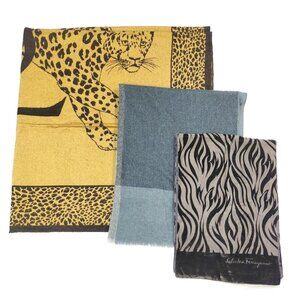 Chloe Scarf Ferragamo Yves Saint-Laurent 3 set Wool silk Black Wool 3351665